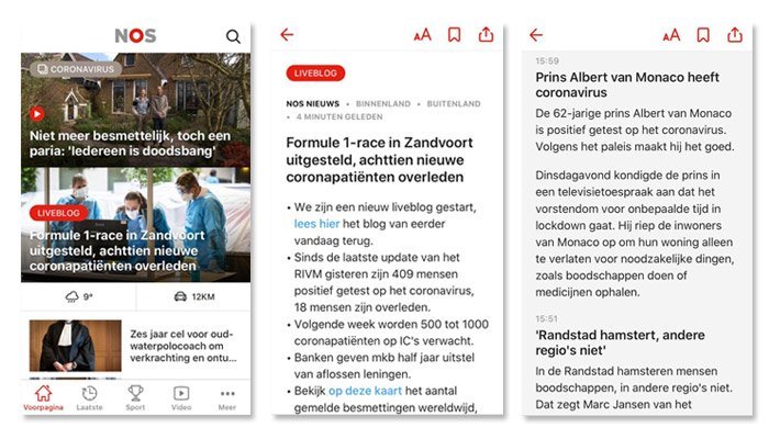 NOS app: liveblog corona